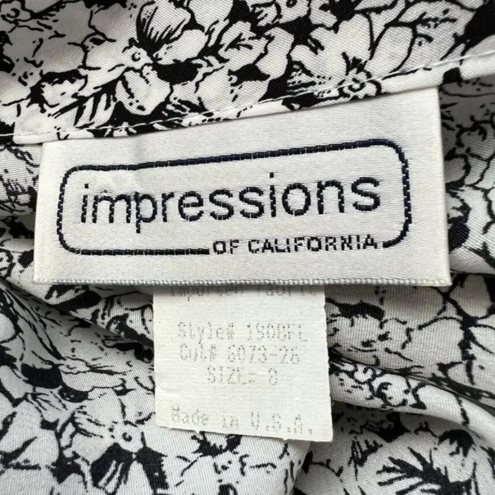 Impressions of California clothing tag. Approximate date: 1980s.